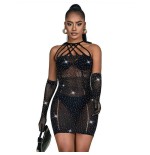 Subblime - 952235 bodystocking de rejilla con brillantes y guantes negro talla única