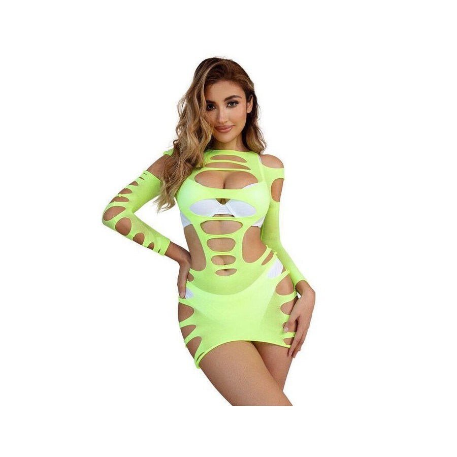 Subblime - 952280 bodystocking de rejilla elstico manga larga verde talla única