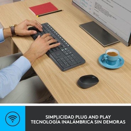 Teclado español + ratón logitech mk235 inalámbrico usb qwerty gris 920-007919