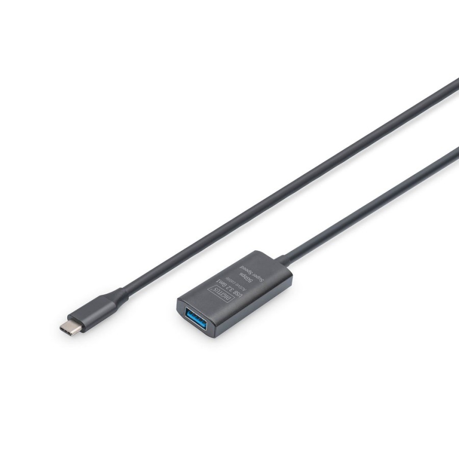 Digitus active usb 3.2 gen1 5g extension cable, usb-c - usb-a, 5 m, black