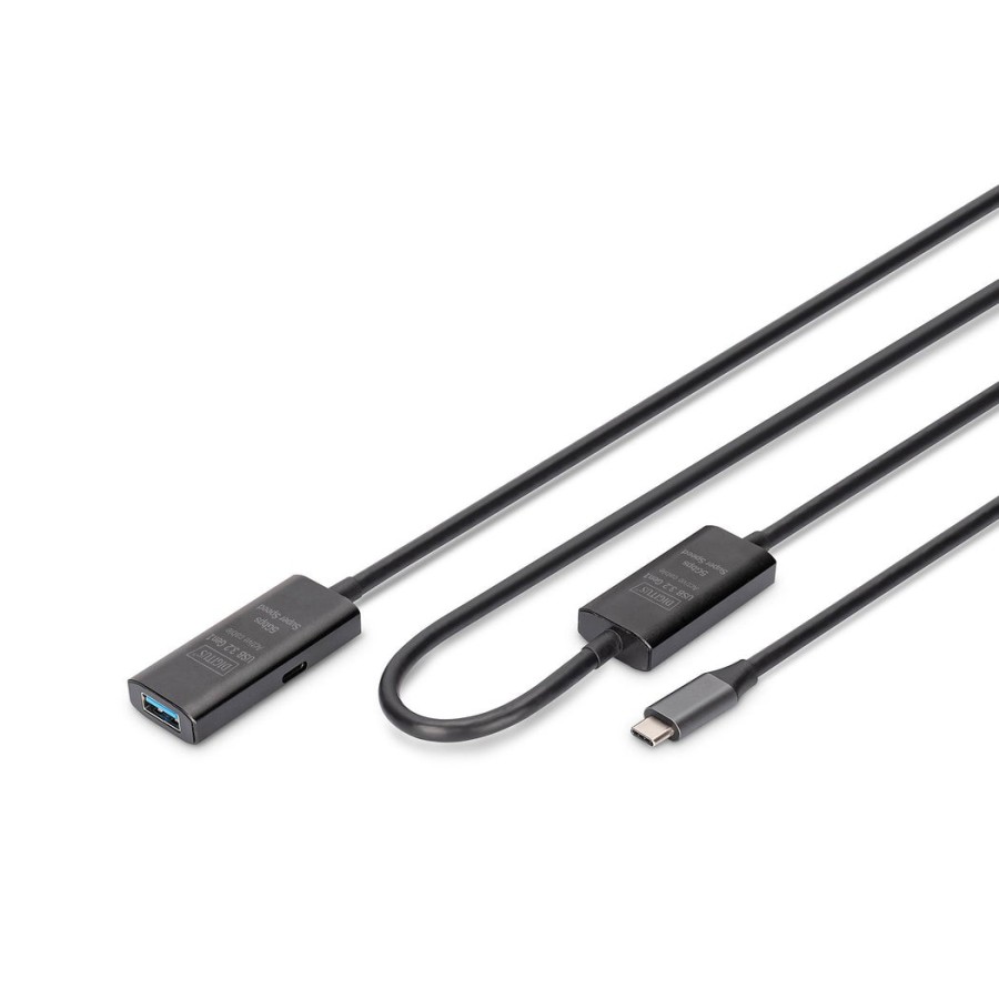 Digitus active usb 3.2 gen1 5g extension cable, usb-c - usb-a, 10 m, black