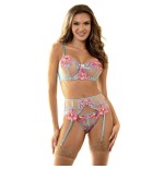 Subblime - 954109 sujetador + panties con liguero diseño floral azul s/m