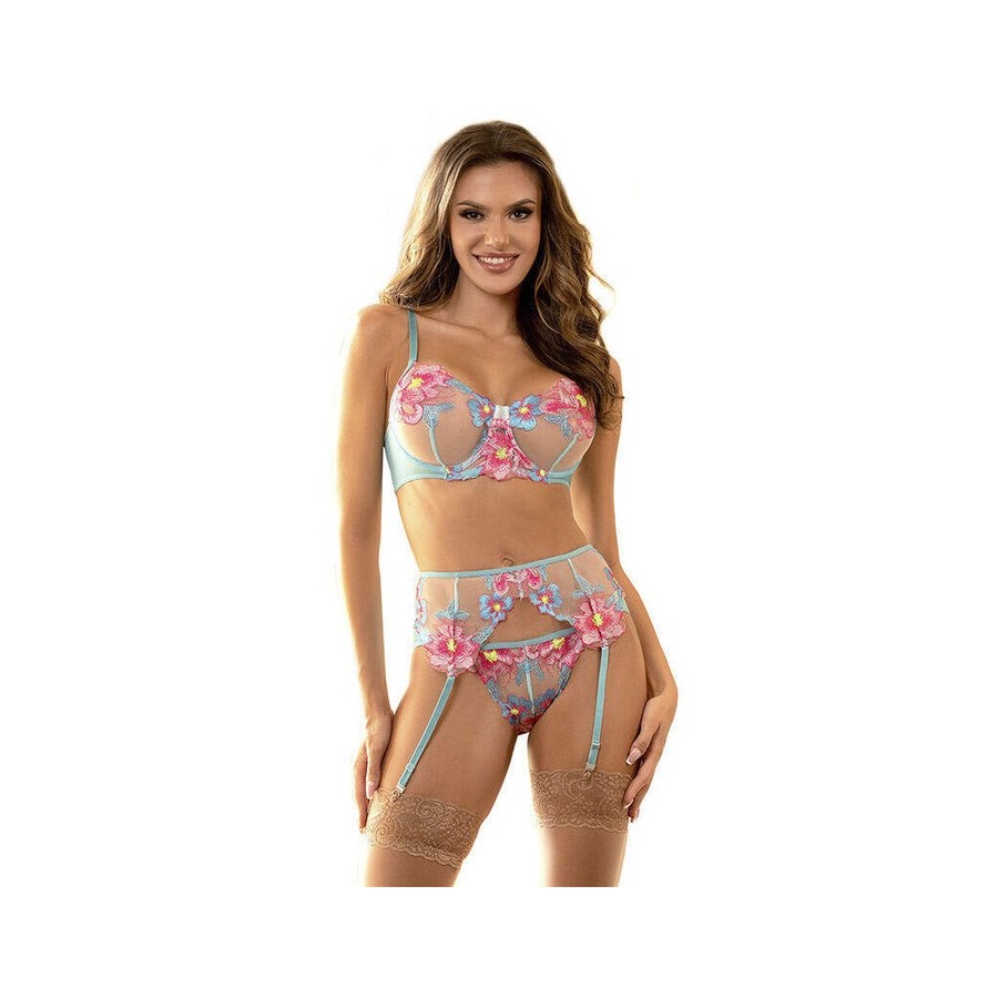 Subblime - 954116 sujetador + panties con liguero diseño floral azul l/xl