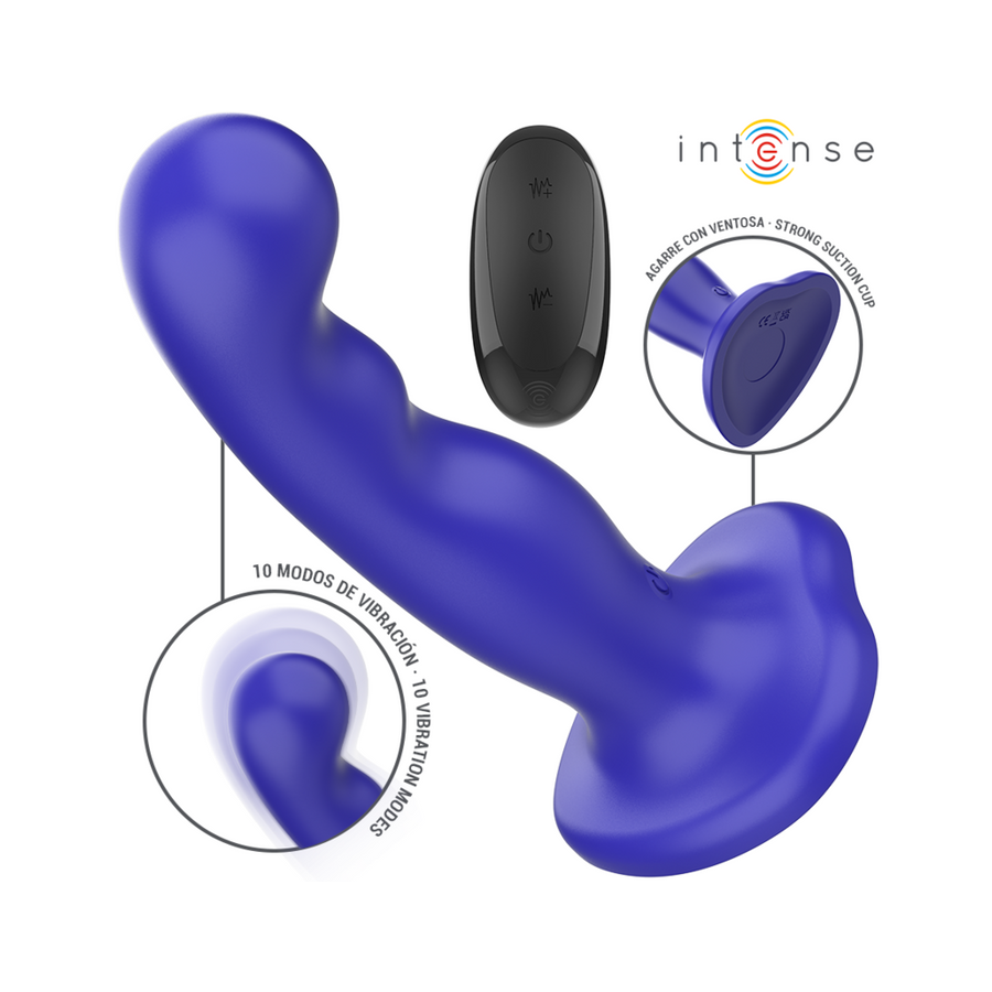 Intense - shorty vibrador con ventosa azul control remoto