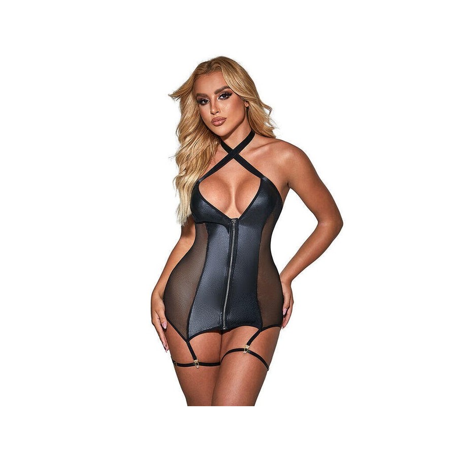 Subblime - 954451 vestido sexy de rejilla cuero negro l/xl