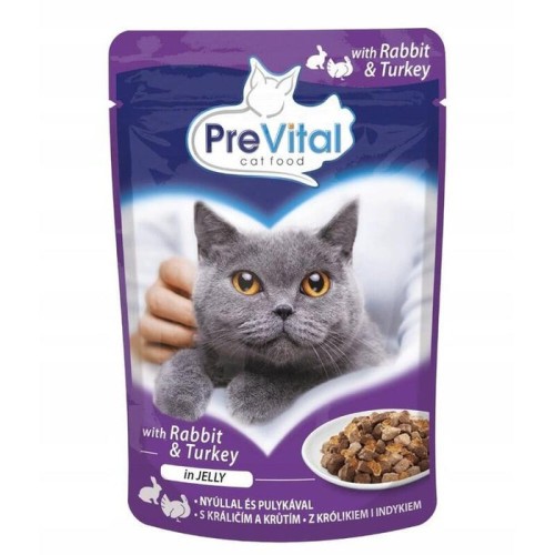 Prevital pavo y conejo en gelatina para gatos 100g