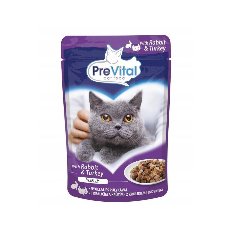 Prevital pavo y conejo en gelatina para gatos 100g