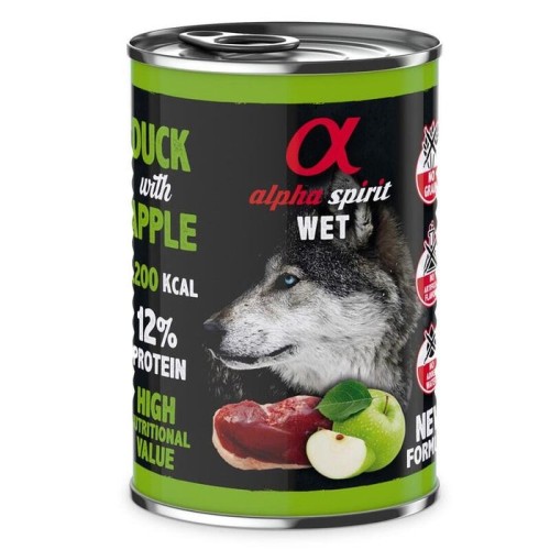Comida húmeda para perros alpha spirit wet pato con manzana  400g