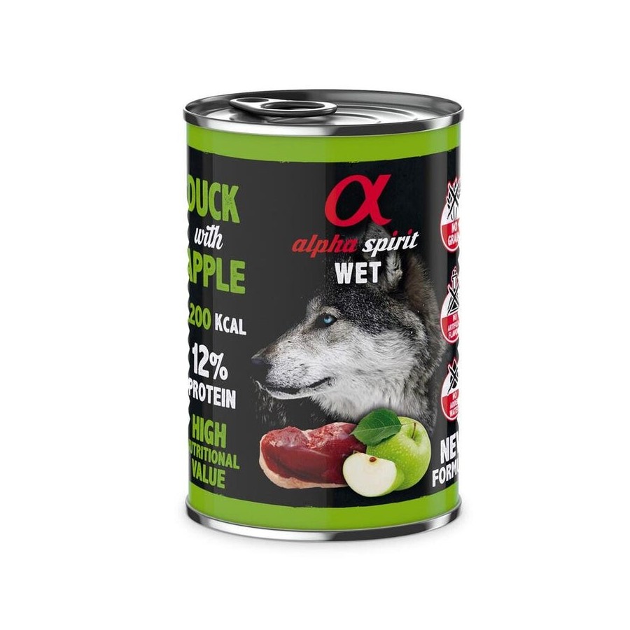 Comida húmeda para perros alpha spirit wet pato con manzana  400g