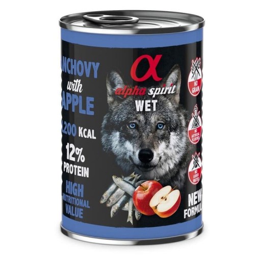 Comida húmeda para perros alpha spirit wet anchoas con manzana  400g