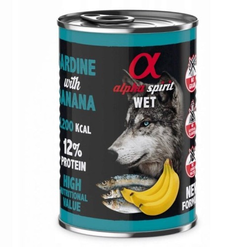 Comida húmeda para perros alpha spirit wet sardina con plátano 400g