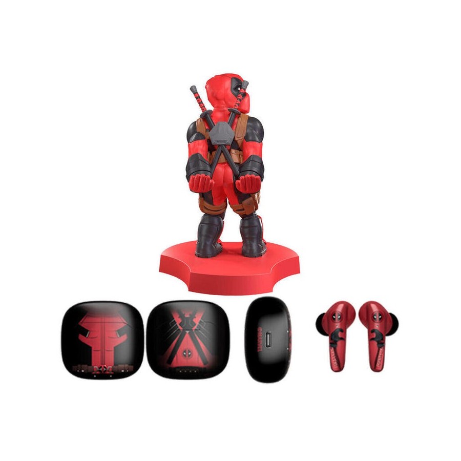 Mini cable guy + auriculares inalambricos deadpool marvel