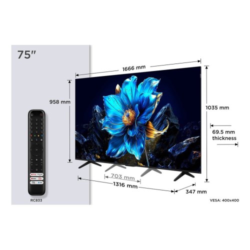 Televisor tcl qled 75p7k 75' ultra hd 4k smart tv wifi