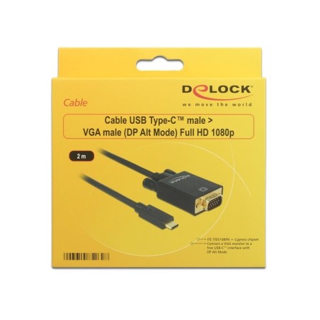 Delock cable usb type-c  vga m/m (dp alt mode) full hd 1080p 2m black