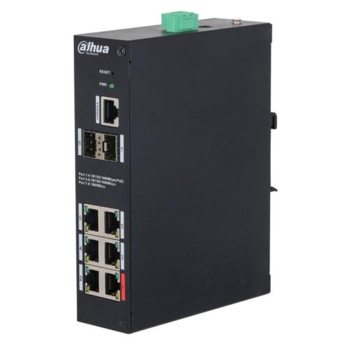 Dahua hs4208-4gt-90 switch hardened poe 6 puertos gigabit +2rj45 gigabit +2sfp gigabit 90w manejable layer2