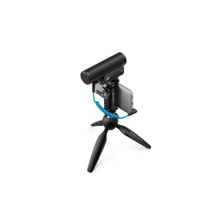 Micrófono kit móvil sennheiser mke 400 de condensador supercardioide con filtro paso bajo con soporte manfrotto
