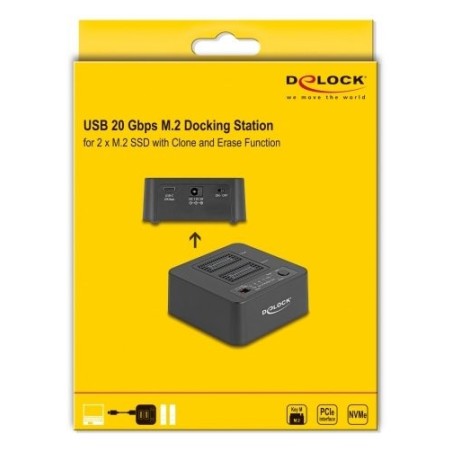 Delock 64300 usb 20 gbps m.2 docking para 2 x m.2 nvme pcie ssd con función de clonación y borrado