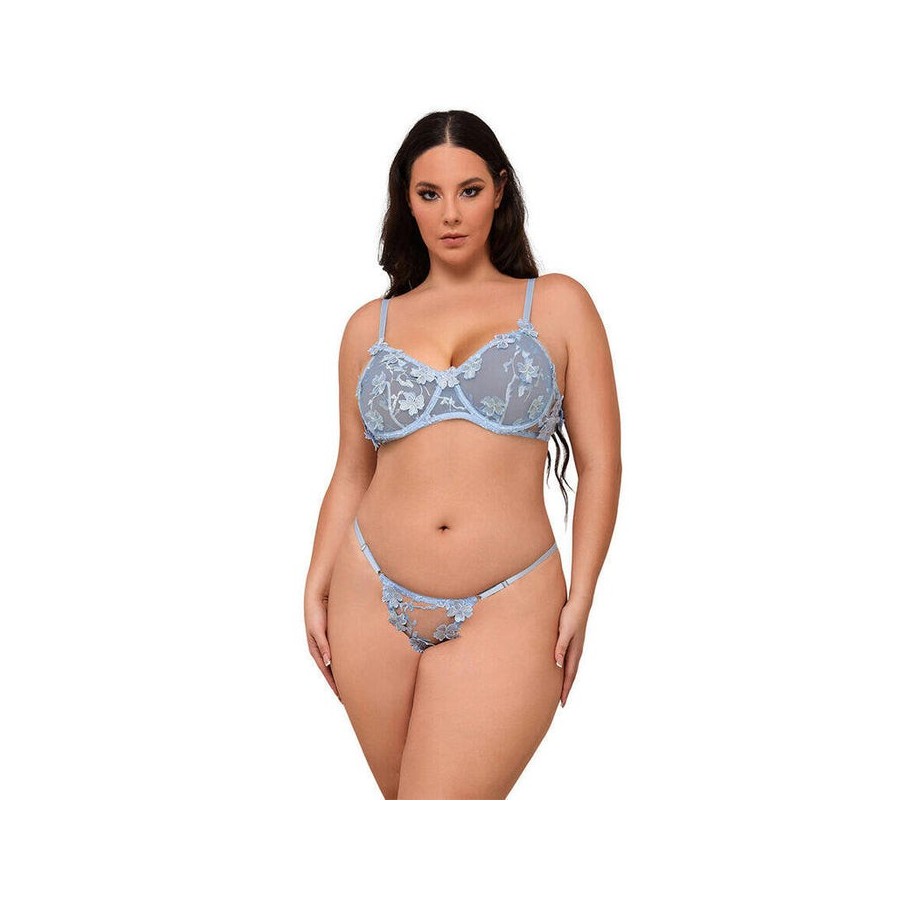 Subblime - 957636 conjunto sujetador y panties con bordados de flores celeste l/xl
