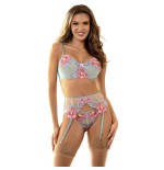 Subblime - 957650 conjunto sujetador y liguero con bordados de flores rosas l/xl