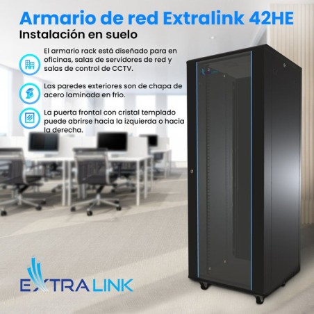 Extralink - 19 armario de pie 42u 600x1000 negro, paquete plano