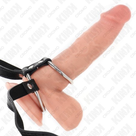 Kink - anillo pene doble metal 3.8 cm a 5 cm con cinturón de polipiel 112 cm