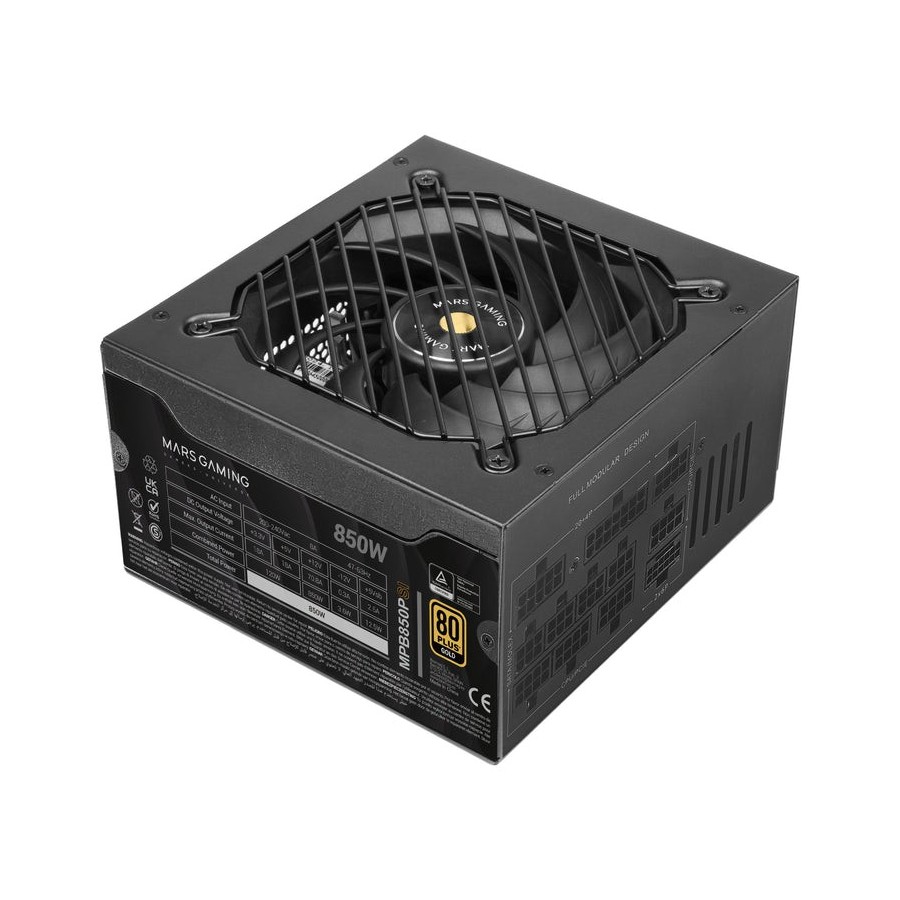 Fuente de alimentacion mars gaming 850w modular atx 3.1 80+ gold 140mm silent negro