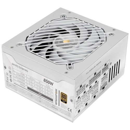 Fuente de alimentacion mars gaming 850w modular atx 3.1 80+ gold 140mm silent blanco