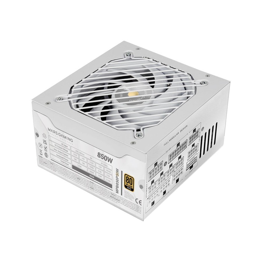 Fuente de alimentacion mars gaming 850w modular atx 3.1 80+ gold 140mm silent blanco