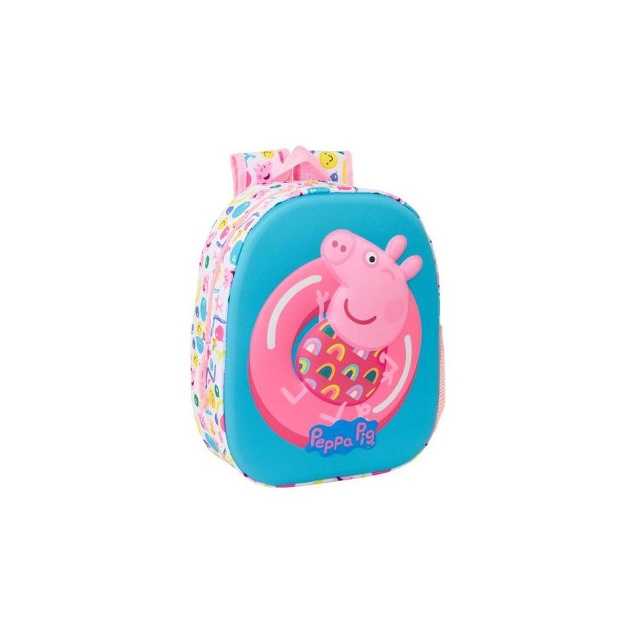 Safta peppa pig mochila 3d - asa de mano - portabotellas lateral - 27x33x10cm - azul/rosa