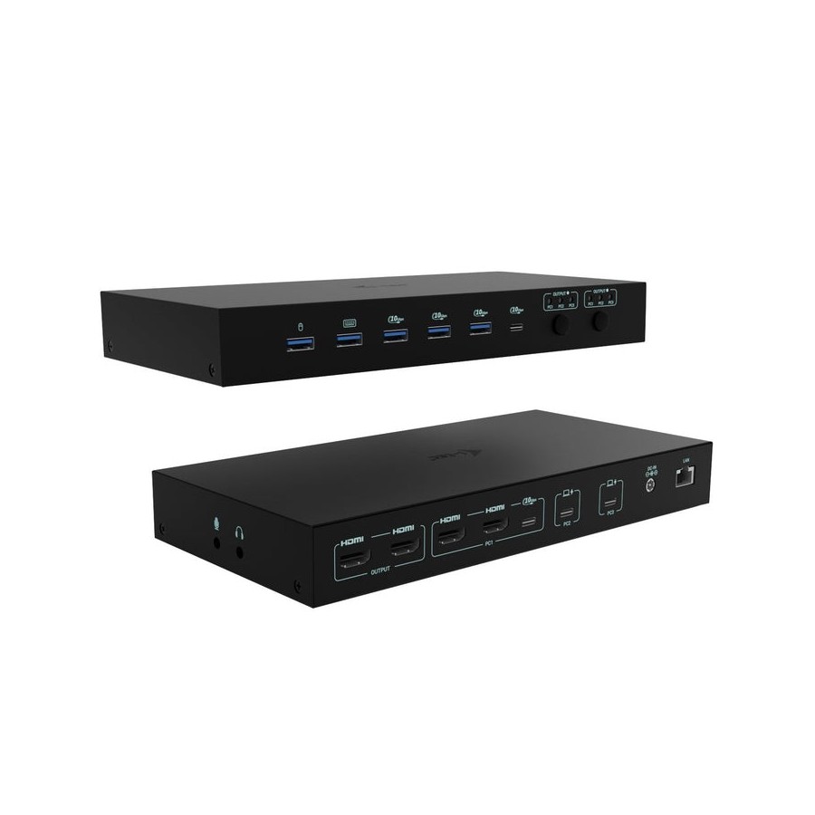 I-tec usb-c kvm docking station for 3 hosts 2xhdmi 1xglan 1xusb-c gen2 3x usb-a gen2 2x usb-a 1.1 1xaudio 1xmic pd 1x 92w 2x 65w