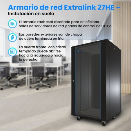 Extralink - armario de pie de 19 "27u 600x1000 paquete plano negro