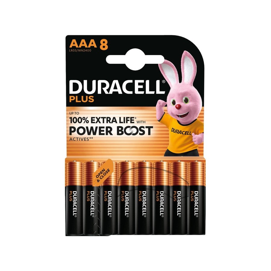 Pack de 8 pilas aaa duracell plus power boost dpblr3b8 1.5v alcalinas