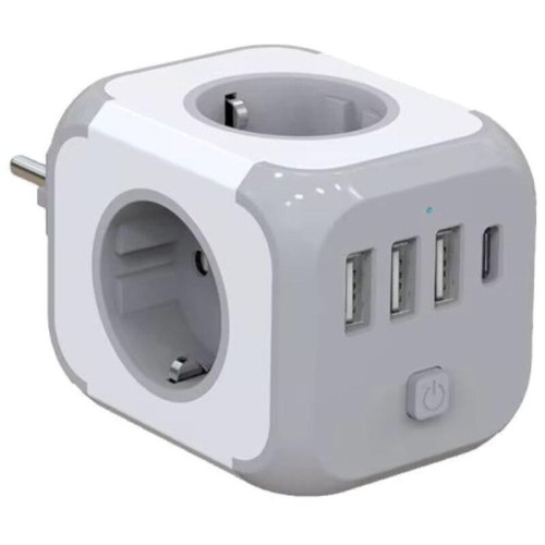 Regleta cubo  adaptador de enchufe 3x tipo f 3x usb-a 1x usb-c