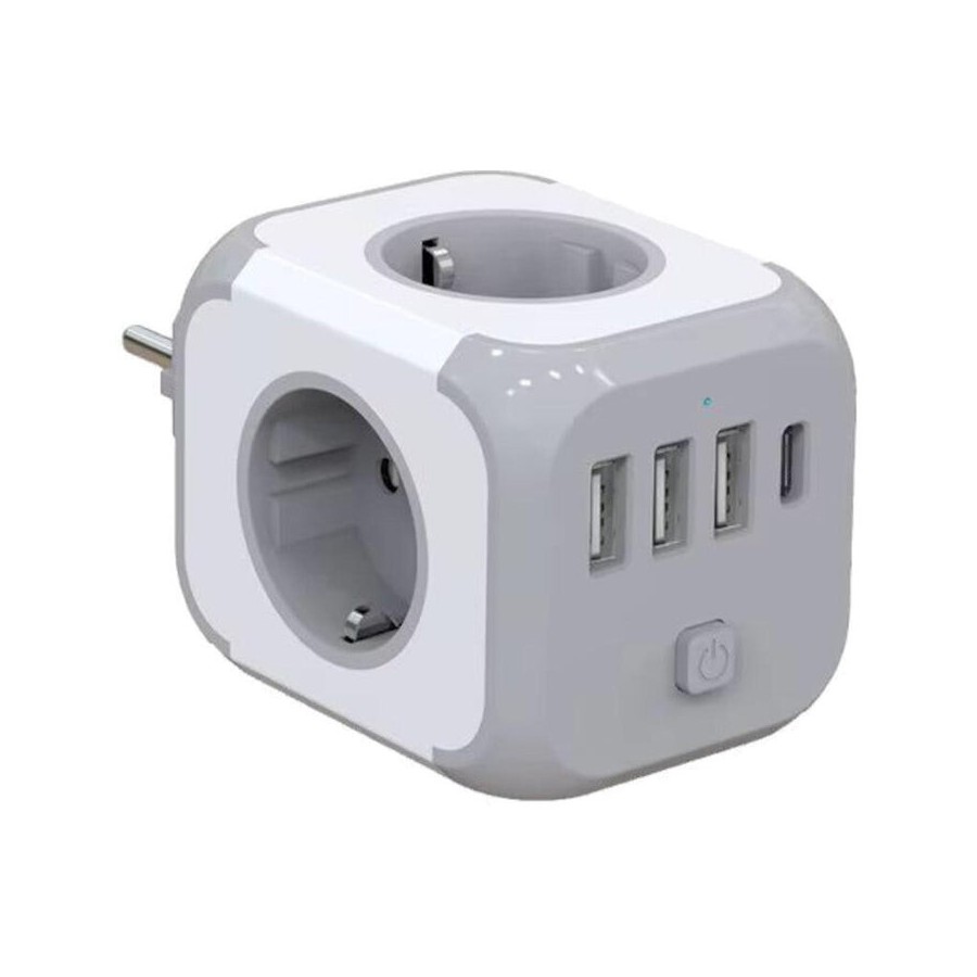 Regleta cubo  adaptador de enchufe 3x tipo f 3x usb-a 1x usb-c