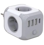 Regleta cubo  adaptador de enchufe 3x tipo f 3x usb-a 1x usb-c