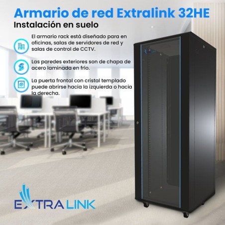 Extralink armario 32u 600x1000 standing rackmount cabinet black
