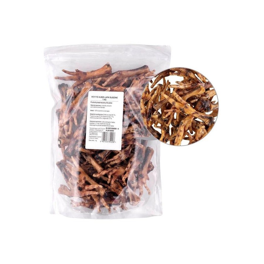 Petitto dried chicken feet - premio para perros - 1kg