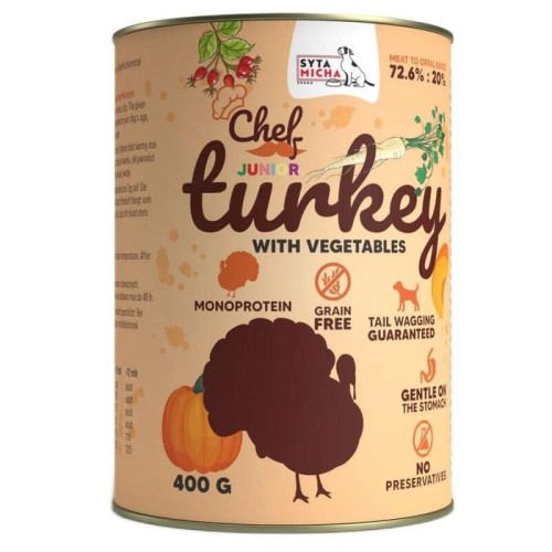 Syta micha chef turkey with vegetables junior - comida húmeda para perros - 400g