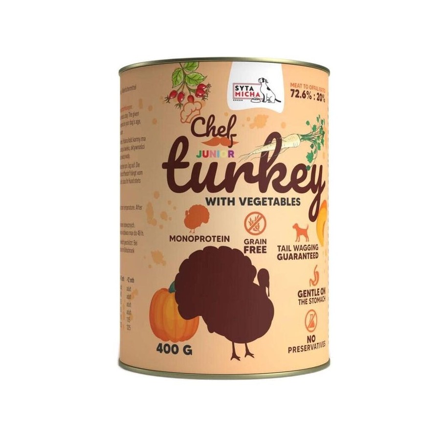 Syta micha chef turkey with vegetables junior - comida húmeda para perros - 400g
