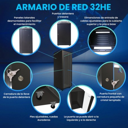 Extralink armario 32u 600x1000 standing rackmount cabinet black