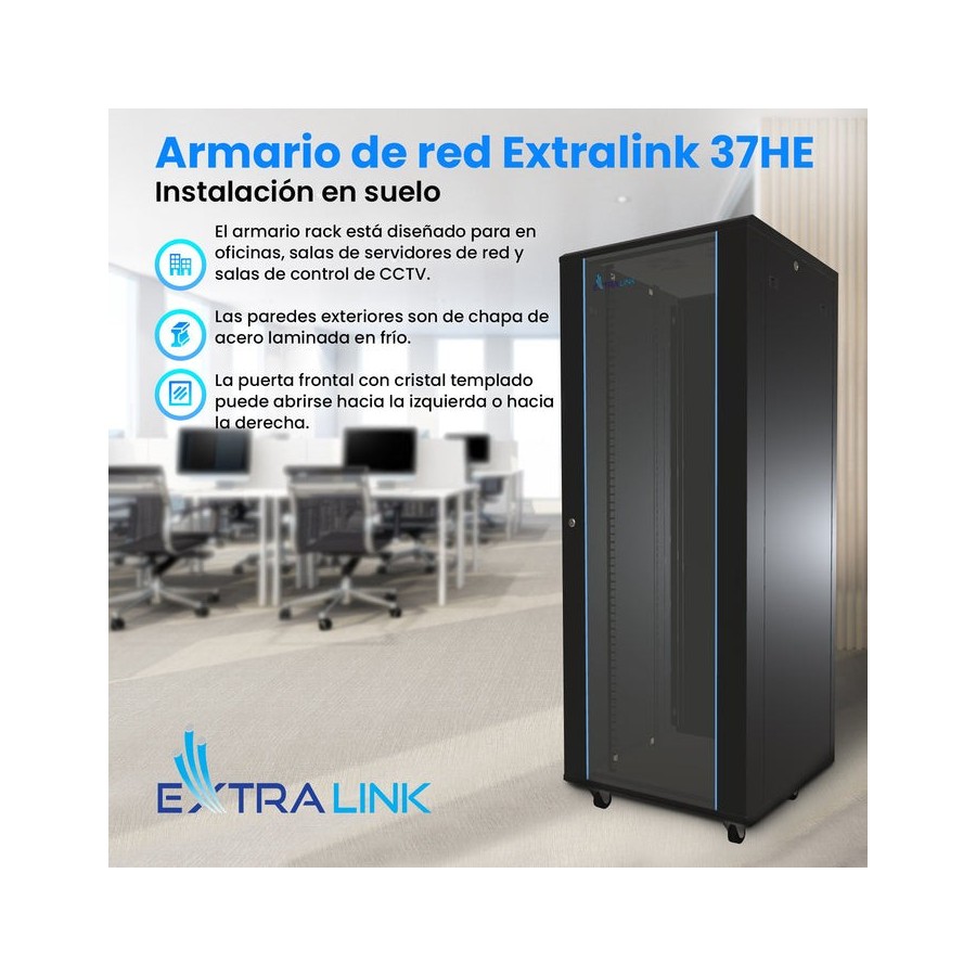 Extralink 37u armario 600x1000 standing rackmount cabinet black