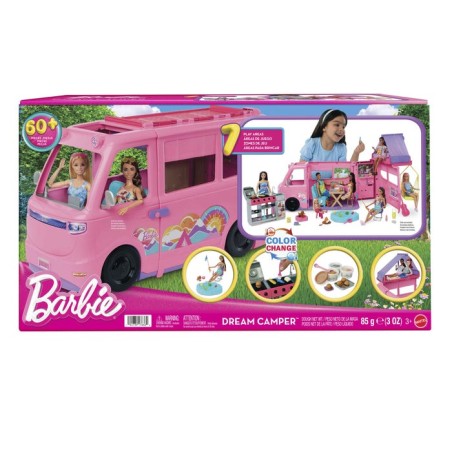 Mattel barbie super abenteuer-camper spielset (mit dachzelt, grill mit farbwechseleffekt und 60 zubehörteilen) hrj78