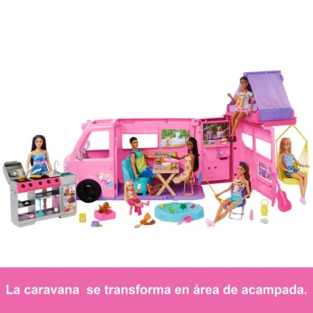 Mattel barbie super abenteuer-camper spielset (mit dachzelt, grill mit farbwechseleffekt und 60 zubehörteilen) hrj78