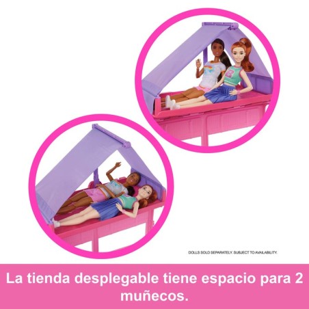 Mattel barbie super abenteuer-camper spielset (mit dachzelt, grill mit farbwechseleffekt und 60 zubehörteilen) hrj78
