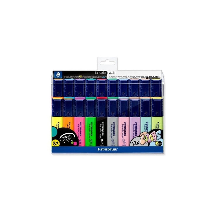 Staedtler textsurfer classic 364 pack de 20 marcadores fluorescentes - punta biselada 1 - 5mm aprox - secado rapido -