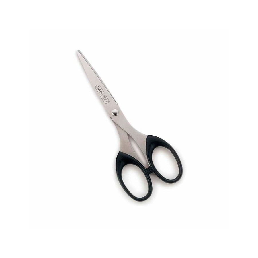 Rapesco essential tijeras de acero inoxidable 16cm - mangos ergonomicos - aptas para diestros y zurdos - negro