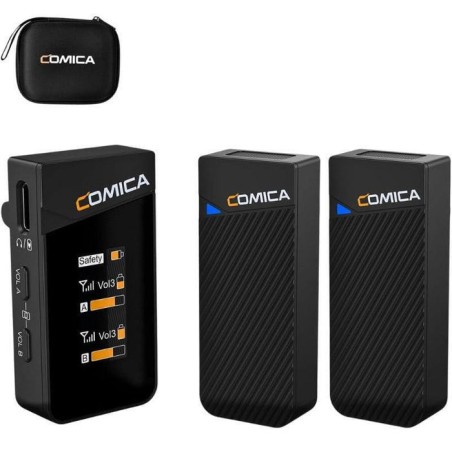Comica vimo c2 micrófono lavalier inalámbrico de 2 canales con control y cancelación de sonido