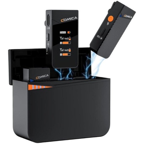 Comica vimo c3 micrófono lavalier inalámbrico de 2 canales con control y cancelación de sonido