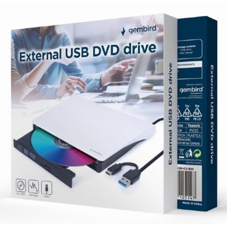 Unidad de dvd usb externa gembird blanca