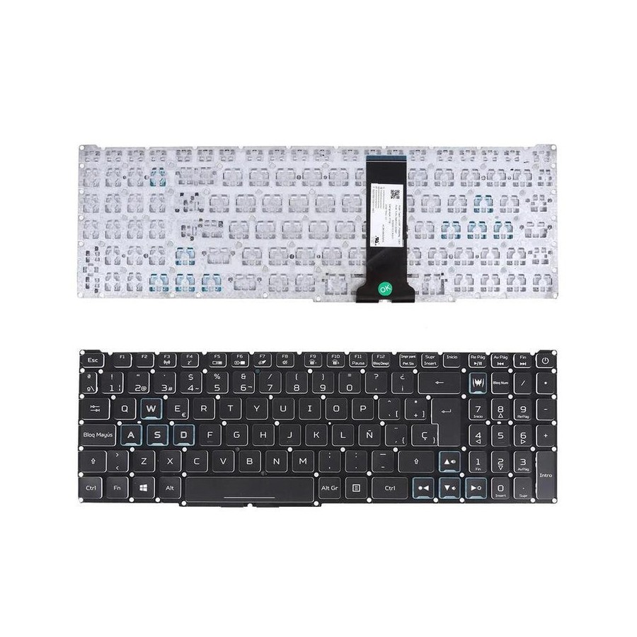 Teclado para portátil acer nitro 4 an515 54 an515 43 an517 51 an715 51 negro y azul